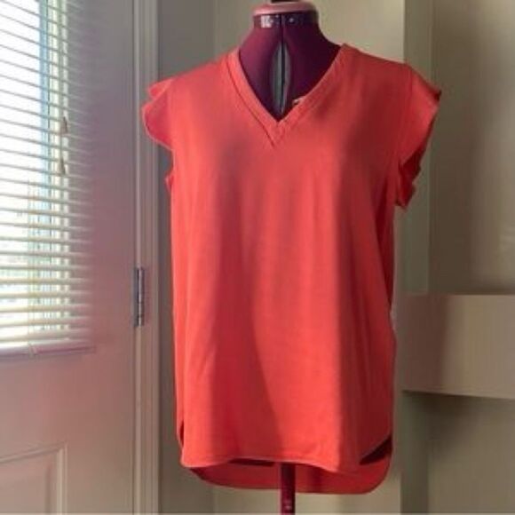 Kate Spade Live Colorfully Orange V Neck Flutter Sleeve Top size S - Picture 1 of 4
